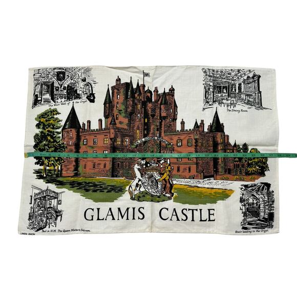 Vintage Glamis Castle Scotland Tea Towel Dishcloth UK Linen Union Brown Green - Picture 4 of 5